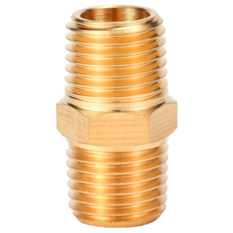 Sanpaint 4 pcs Solid Brass Pipe Fitting, Hex Nipple, 1/4" x 1/4" NPT Male Pipe Adapter (O.D x O.D: 1/2'' x 1/2'') - Image 4